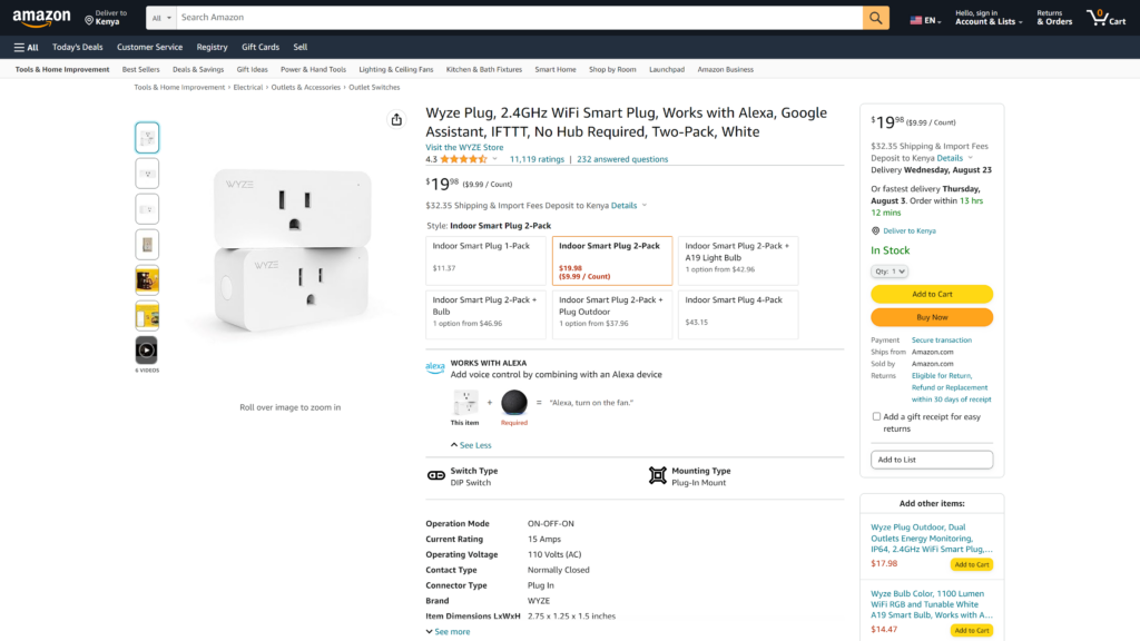 screenshot of the Wyze Smart Plug homepage