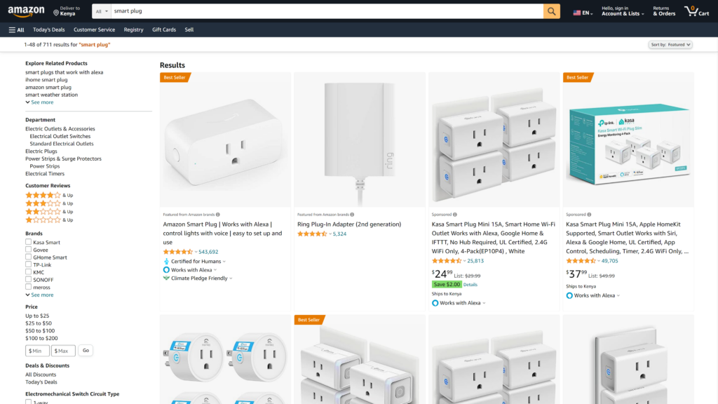 screenshot of the Amazon Smart Plug homepage