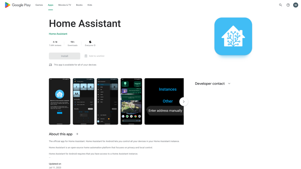 screenshot of the Home Assistant App homepage