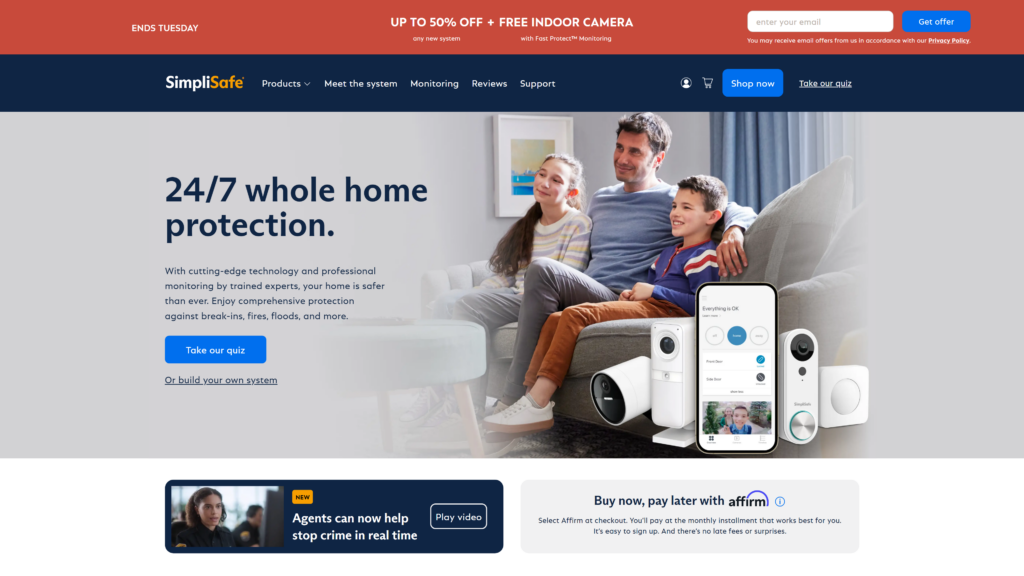 screenshot of the SimpliSafe homepage