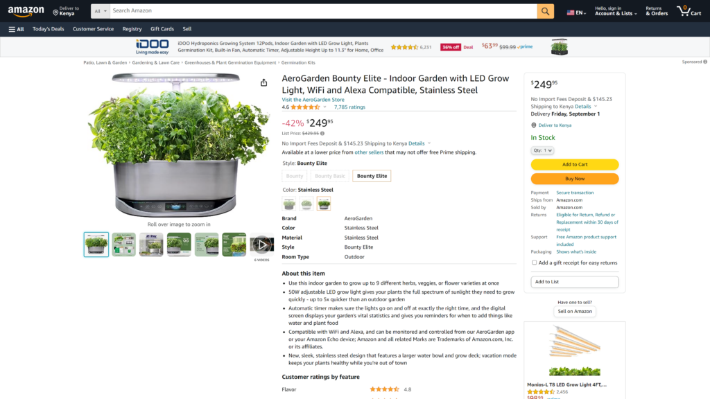 screenshot of the AeroGarden Bounty Elite Indoor Garden  Kitchen Appliances for Your Smart home homepage