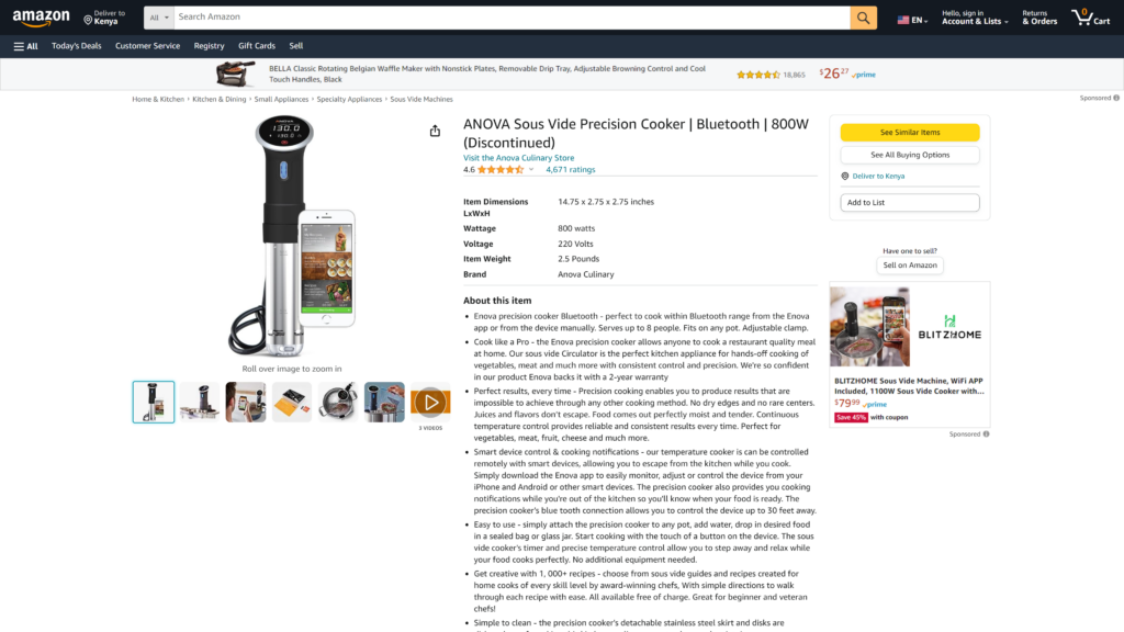 screenshot of the Anova Precision Cooker Kitchen Appliances for Your Smart Home homepage