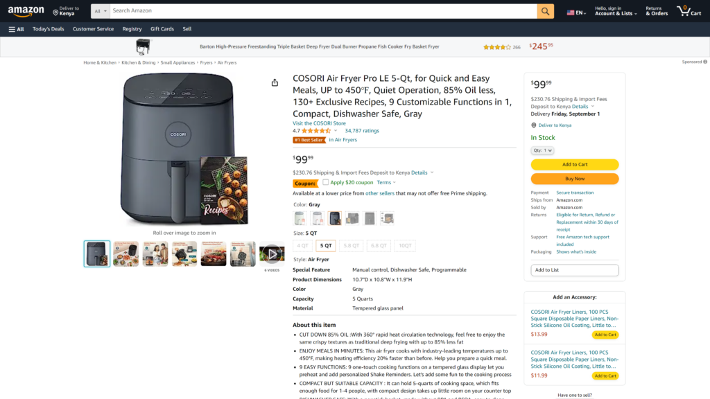 screenshot of the Cosori Air Fryer  Kitchen Appliances for Your Smart Home homepage