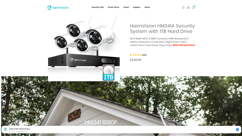 screenshot of the HeimVision HM241A Wireless Security Camera homepage