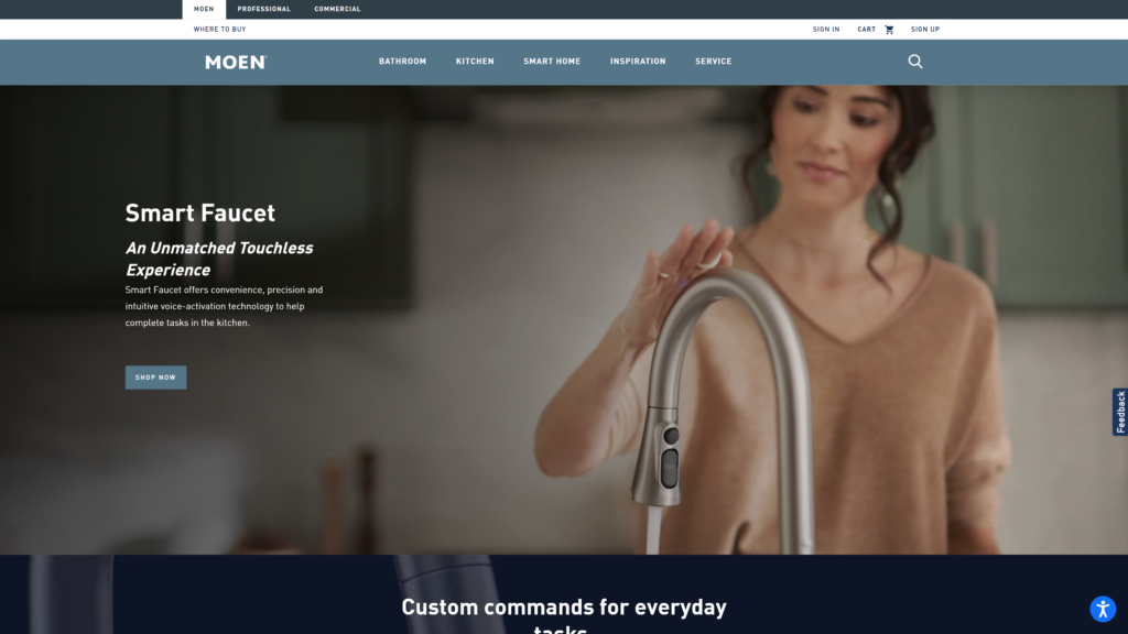 screenshot of the U by Moen Smart Faucet  Kitchen Appliances for Your Smart homepage