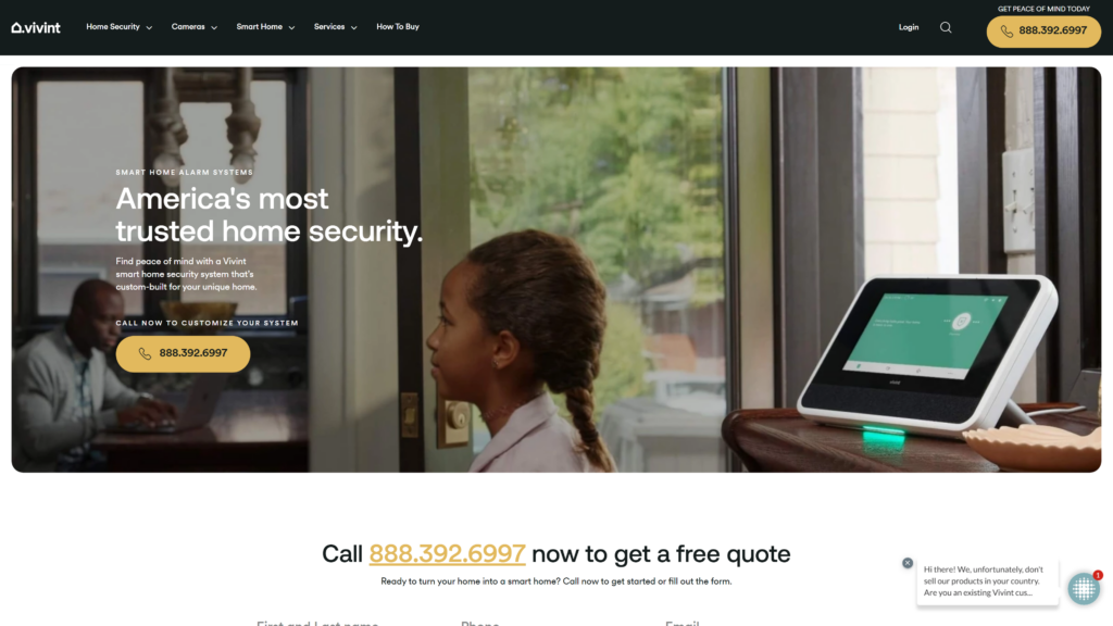 screenshot of the Vivint Smart Home homepage