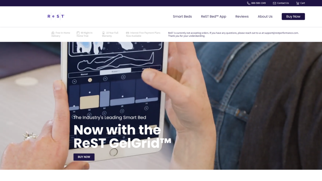 screenshot of the ReST 5-Zone Smart best smart Bed homepage