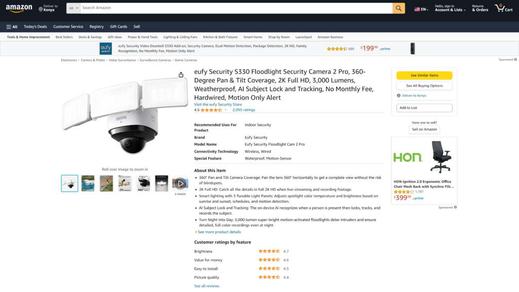 screenshot of the Eufy S330 Floodlight Cam best outdoor wireless security camera system homepage