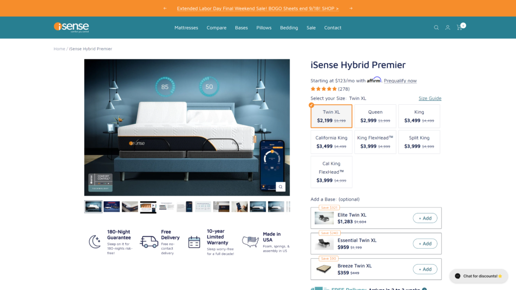 screenshot of the iSense Hybrid Premier homepage