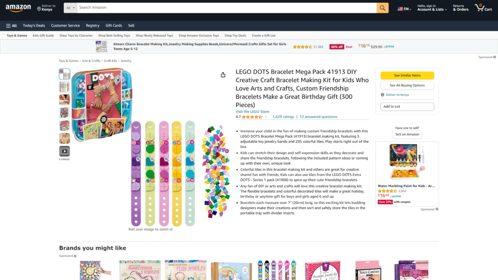 screenshot of the LEGO DOTS Bands  smart watches for kids homepage