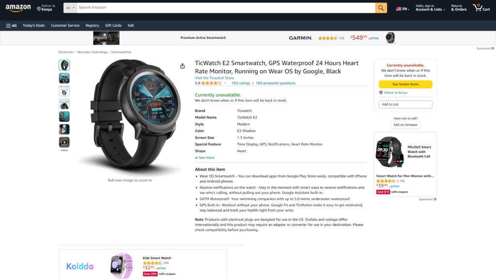 screenshot of the TicWatch E2 Kids homepage