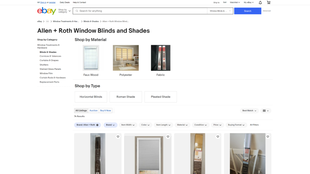 screenshot of the Allen + Roth White Blackout Cordless Motorized Cellular Shade homepage