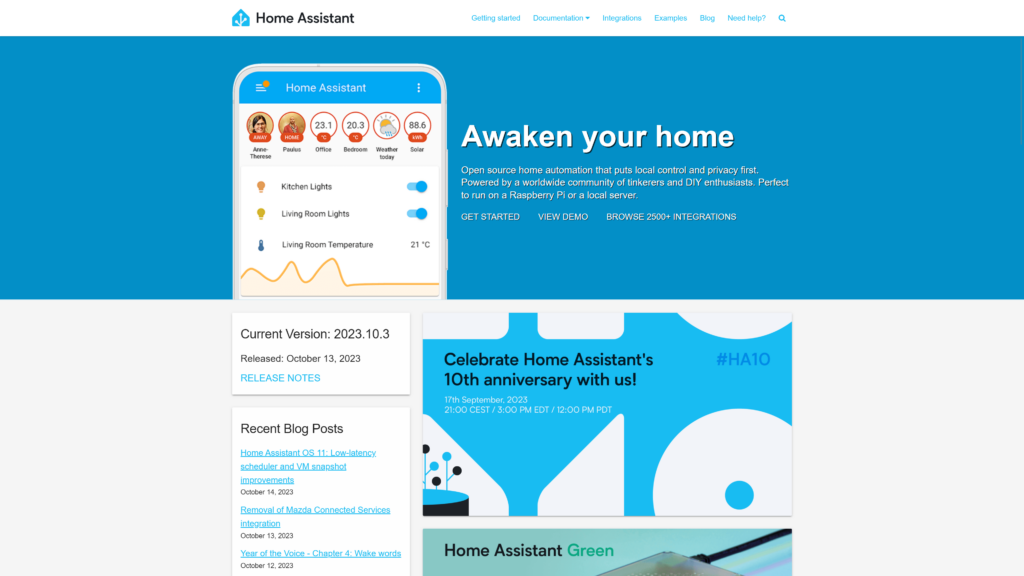 screenshot of home assistant homepage