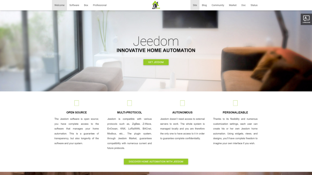 screenshot of the jeedom homepage