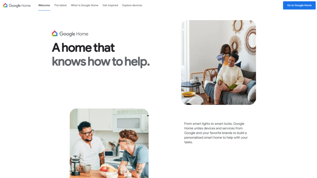 screenshot of the Google Home home automation companies homepage