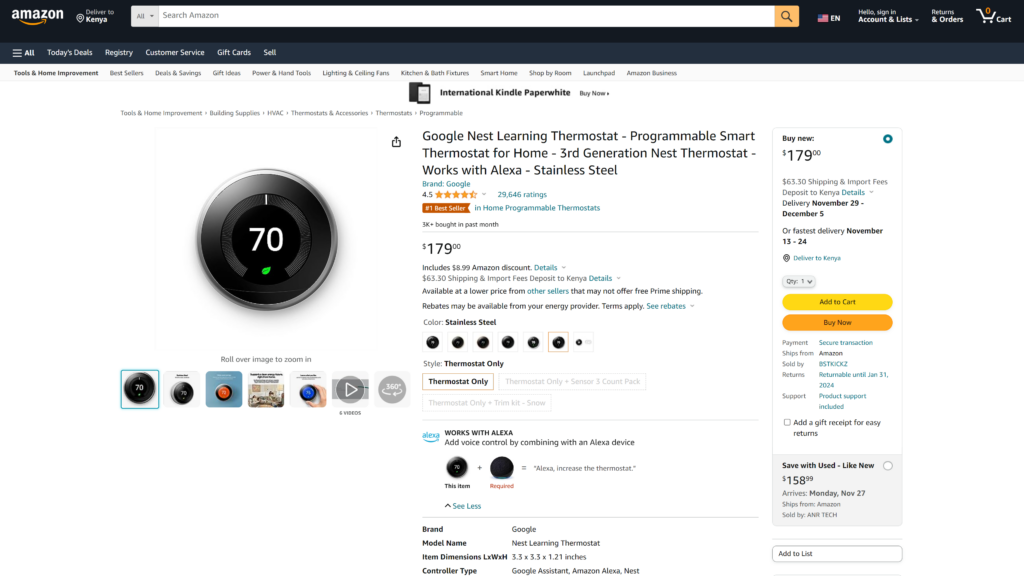 screenshot of Nest Learning Thermostat