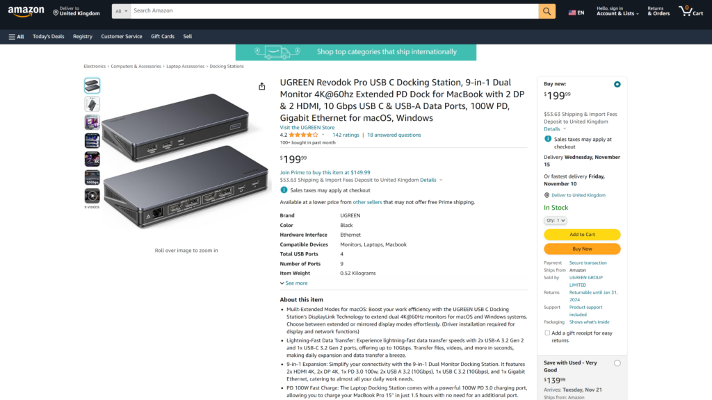 screenshot of the UGREEN USB C Docking Station Dual Monitor usb c docking station homepage