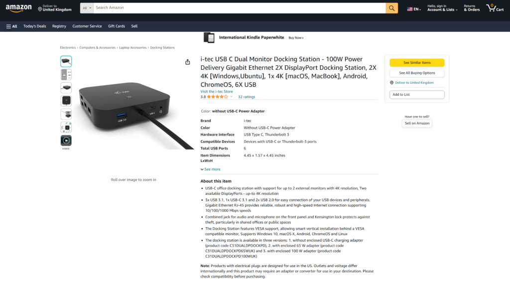 screenshot of the i-tec USB-C Docking Station 4Kusb c docking station homepage