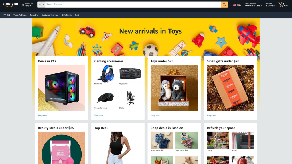 screenshot of the amazon homepage