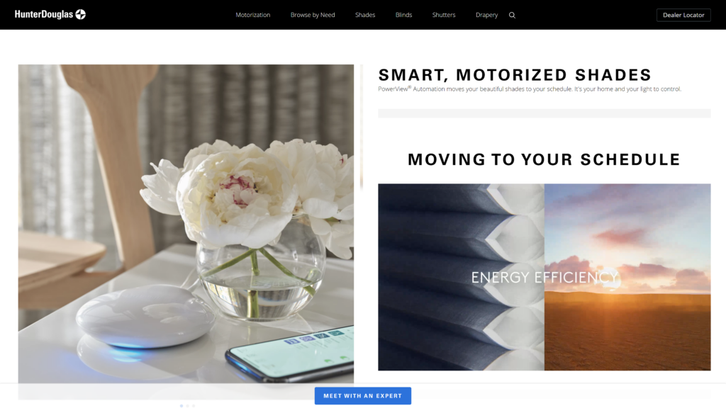 screenshot of the Hunter Douglas PowerView homepage