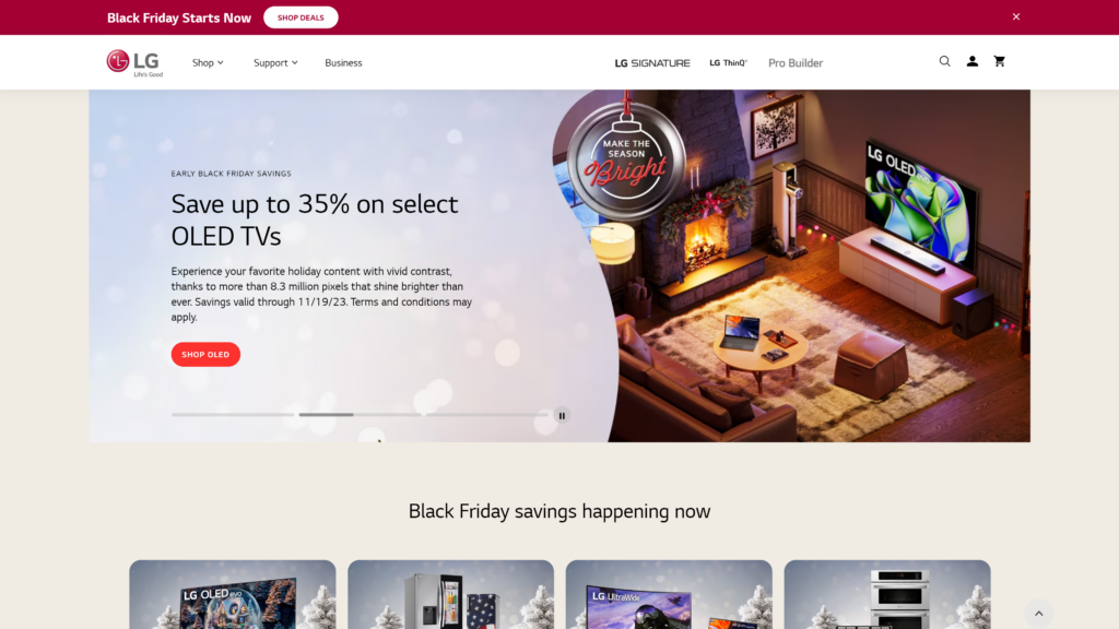 screenshot of the LG Electronics home automation companies homepage