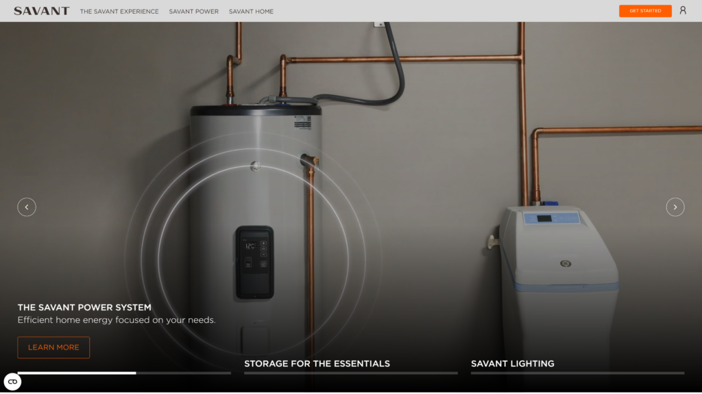 screenshot of the savant home automation companies homepage