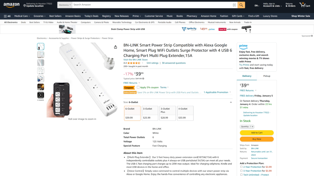 screenshot of the BN-LINK Smart Power Strip homepage