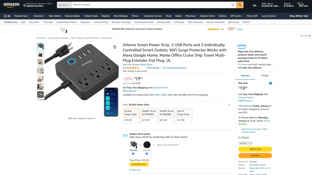 screenshot of the GHome Smart Power Strip homepage