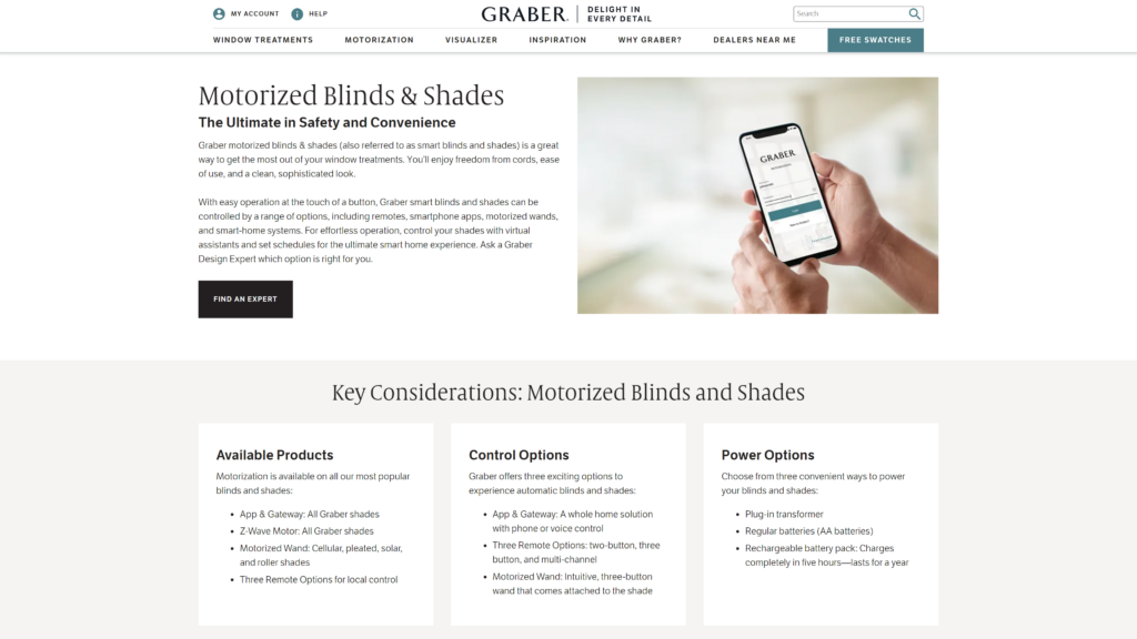 screenshot of the graberblinds homepage