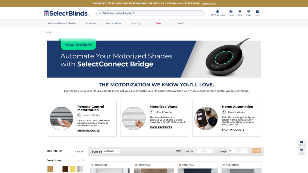 screenshot of the select blinds smart blinds google home homepage