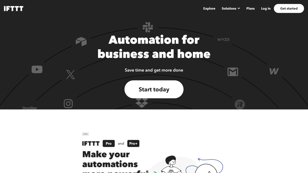 screenshot of the IFTTT home automation systems homepage