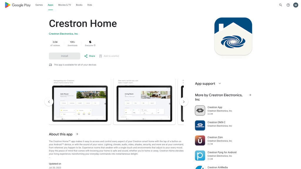 screenshot of the crestron home home automation systems homepage