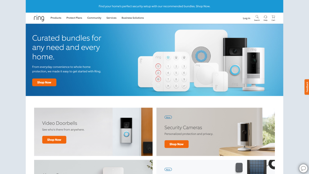 screenshot of the ring best home security system without subscription homepage