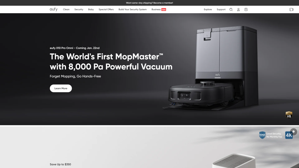 screenshot of the eufy homepage