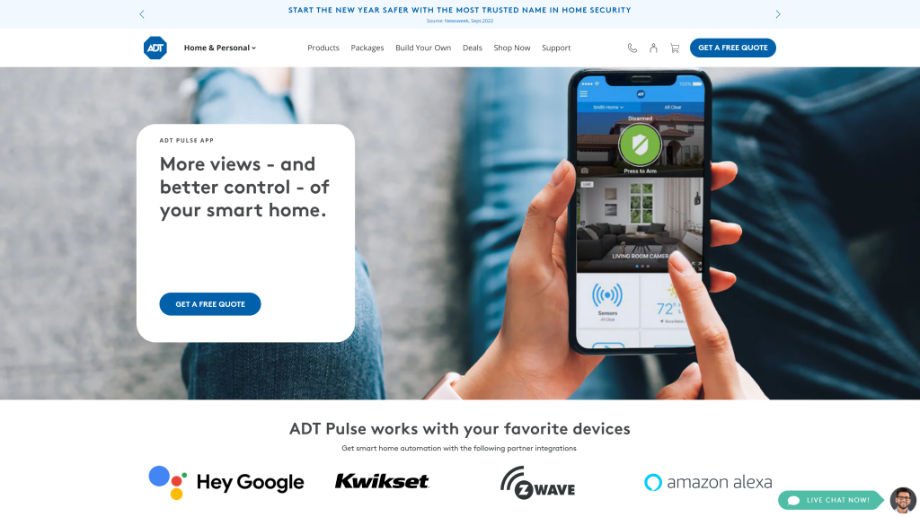 screenshot of the ADT pulse homepage