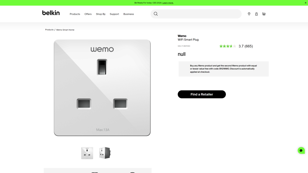 screenshot of the Wemo mini reset wemo smart plug homepage