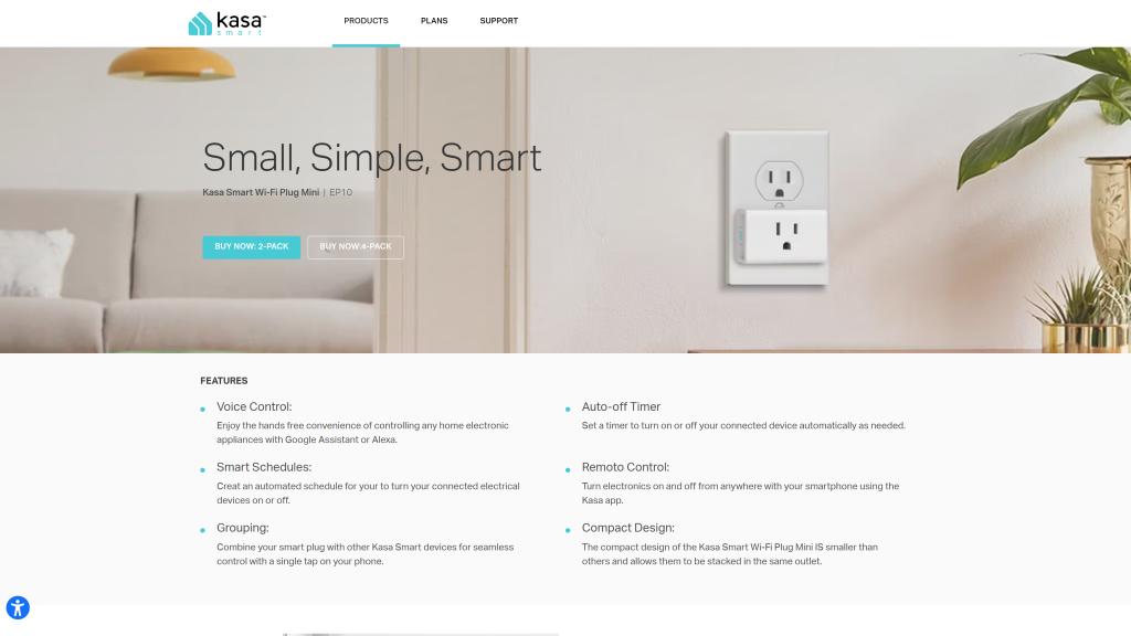 screenshot of the Kasa smart wifi reset kasa smart plug homepage