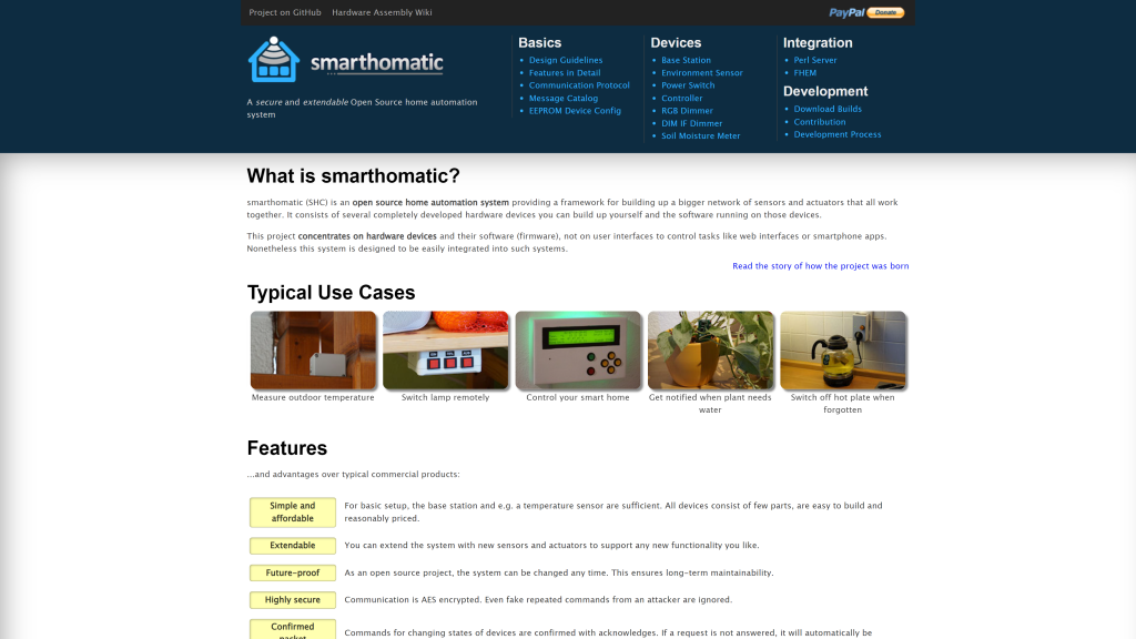 screenshot of the smarthomatic homepage