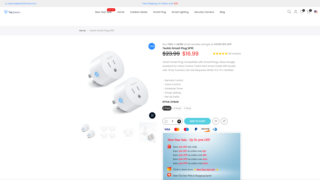 screenshot of the teckin smart plug setup homepage