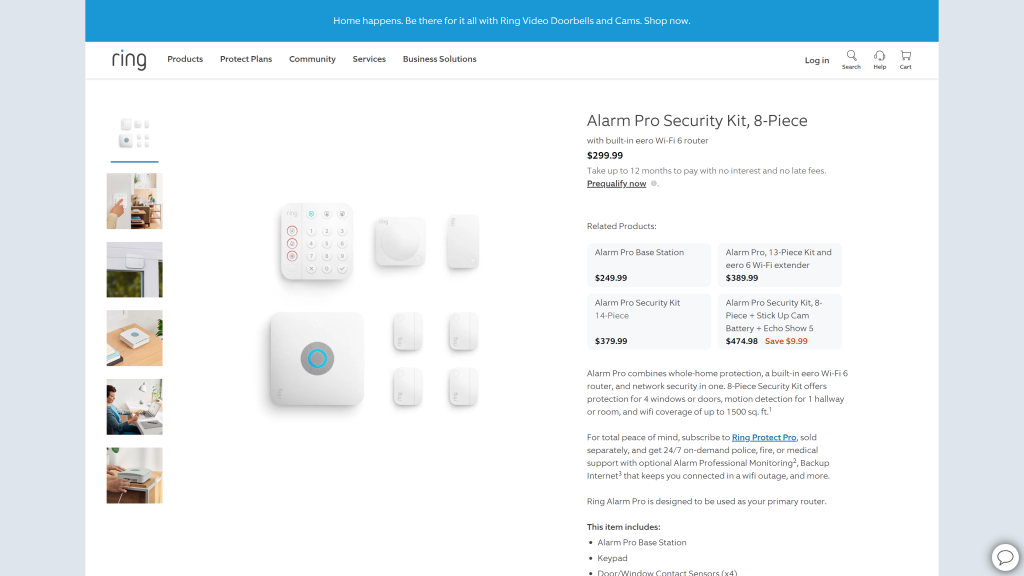 screenshot of the Ring Alarm Pro home security systems homepage