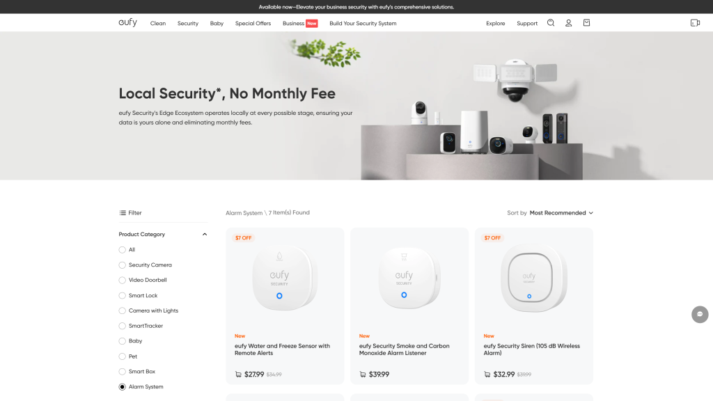 screenshot of the Eufy Home Security System home security systems homepage