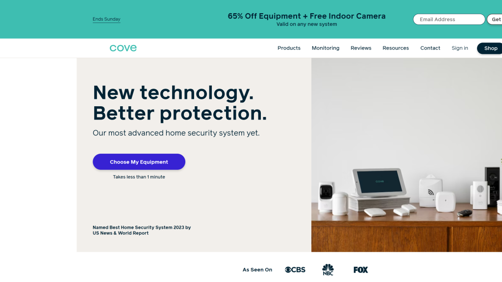 screenshot of the Cove Home Security System homepage