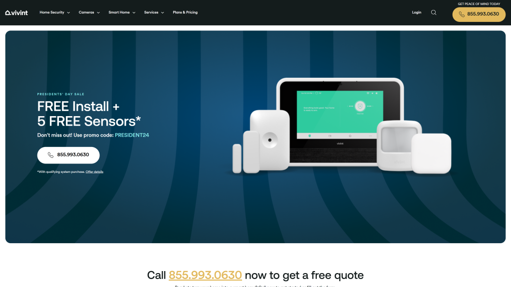 screenshot of the Vivint Smart Home home security systems homepage