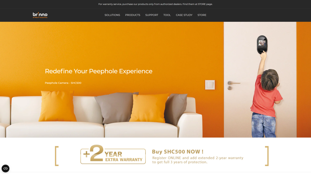 screenshot of the Brinno SHC500 Peephole Camera peephole camera homepage
