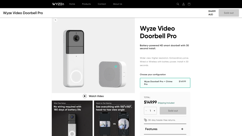 screenshot of the Wyze Video Doorbell Pro homepage