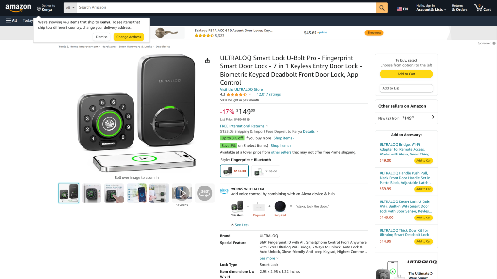 screenshot of the Ultraloq U-Bolt Pro WiFi Smart Lock homepage