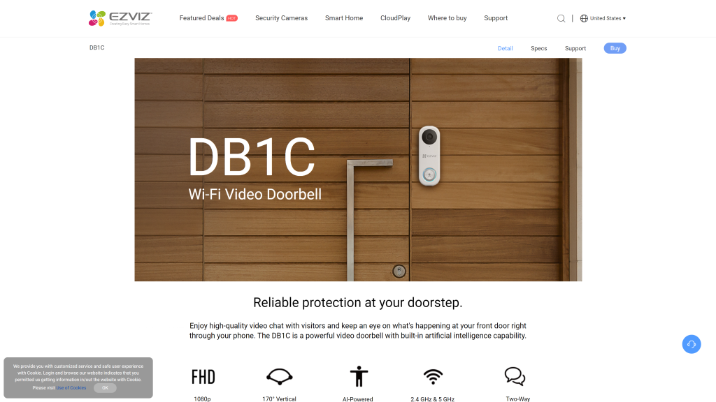 screenshot of the Ezviz DB1C Wi-Fi Video Doorbell best video doorbells homepage