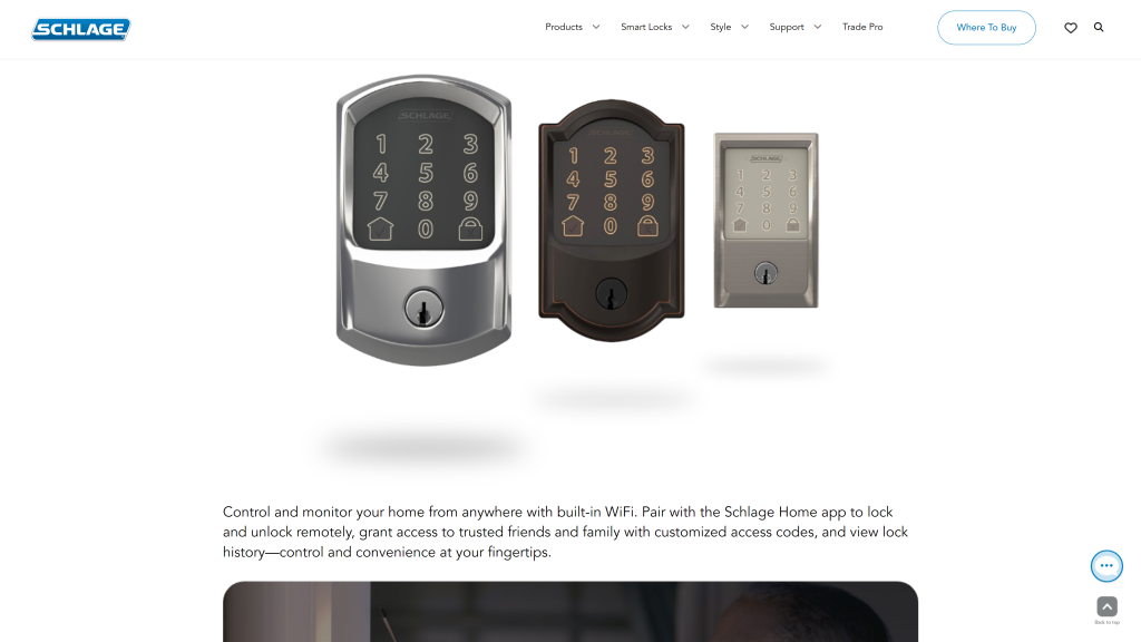 screenshot of the Schlage Encode best smart lock homepage