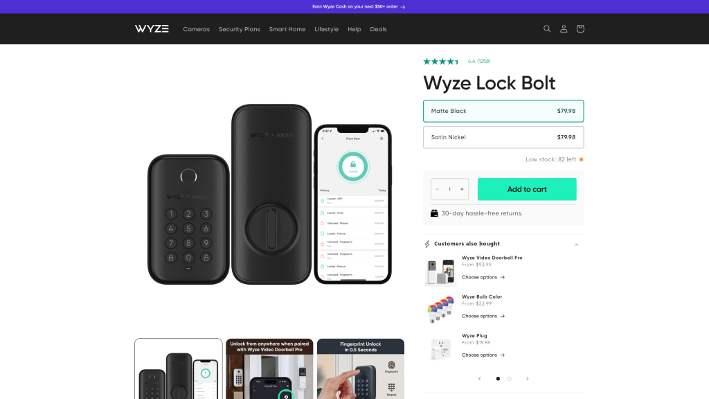 screenshot of the Wyze Smart Lock homepage