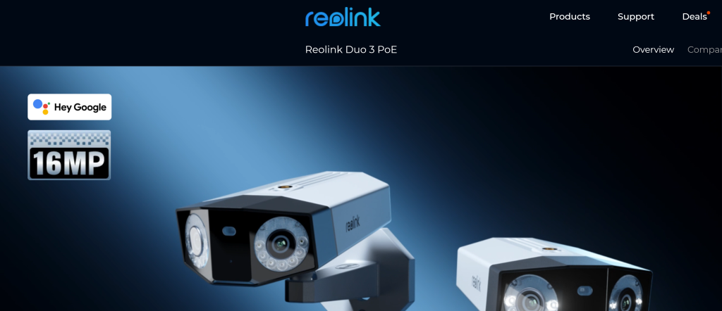 screenshot of the Reolink Duo 3 PoE best home security camera homepage